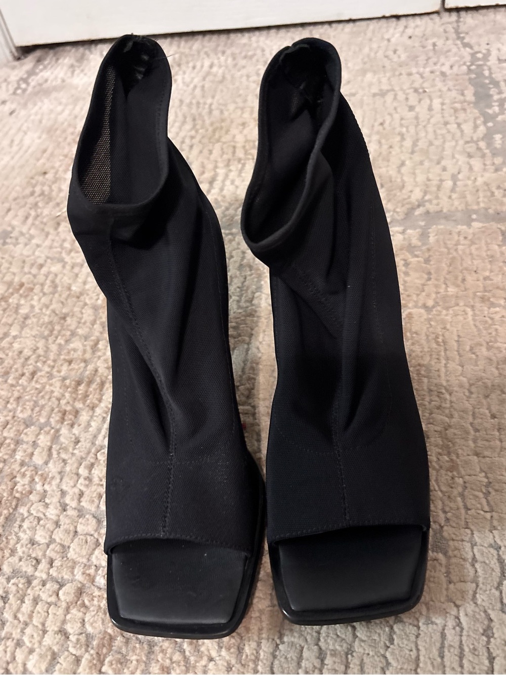 Vero Cuoio size 39.5 Black Stretch Fabric Open-Toe Sock Boots - Women